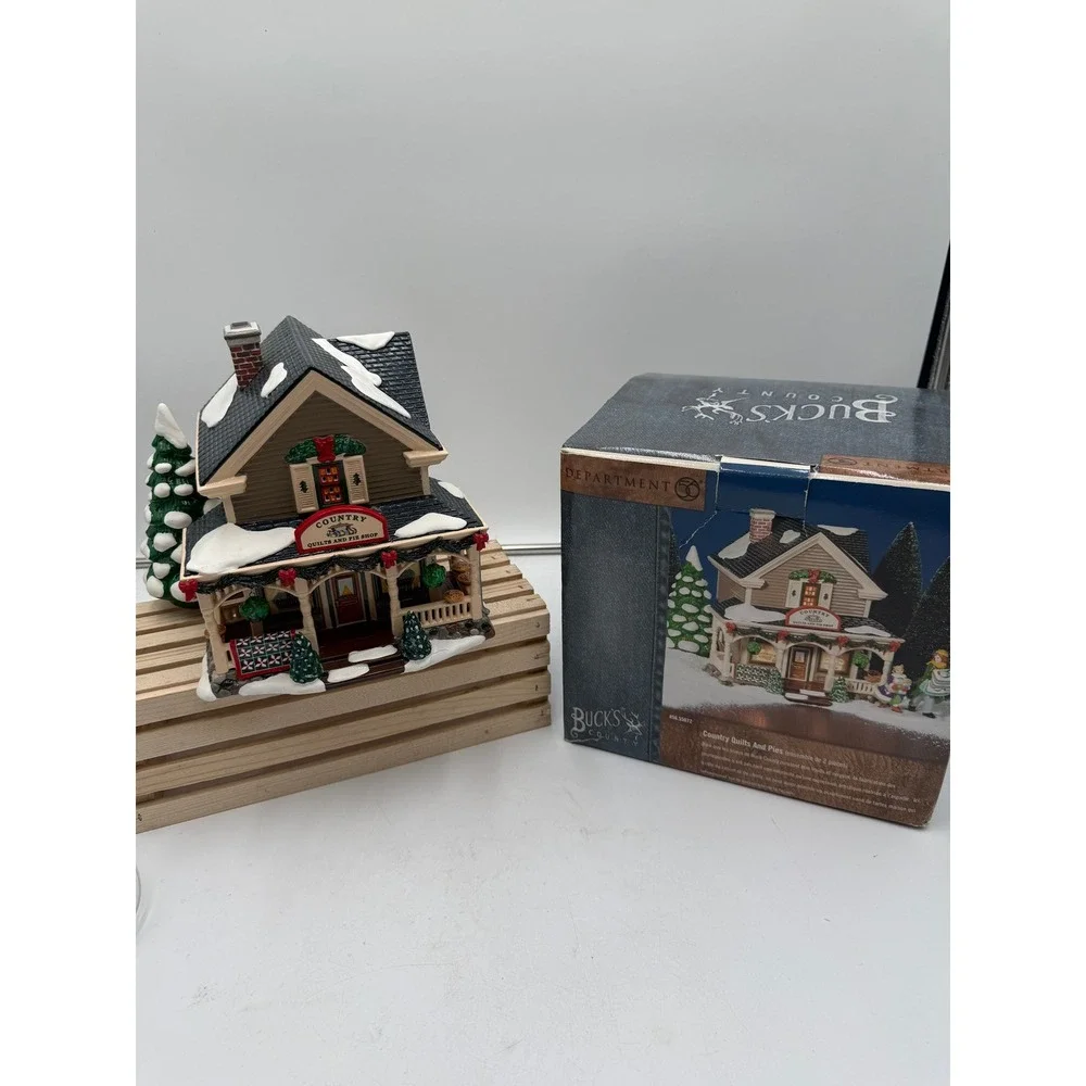 Department 56 Snow Village Country Quilts and Pies Shop Brown Christmas House